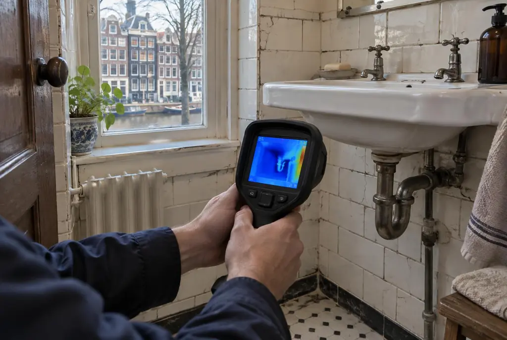 Lekdetectie Schiphol – badkamer met oude leidingen achter de tegels