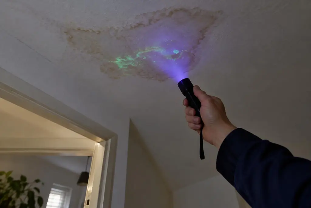 Lekdetectie Schiphol – kleurstof controleren op het plafond met uv-licht