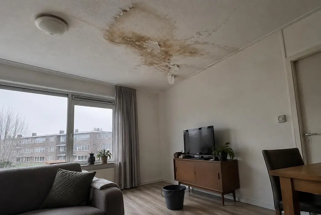 Lekdetectie Schiphol – vochtplek op het plafond onder een badkamer